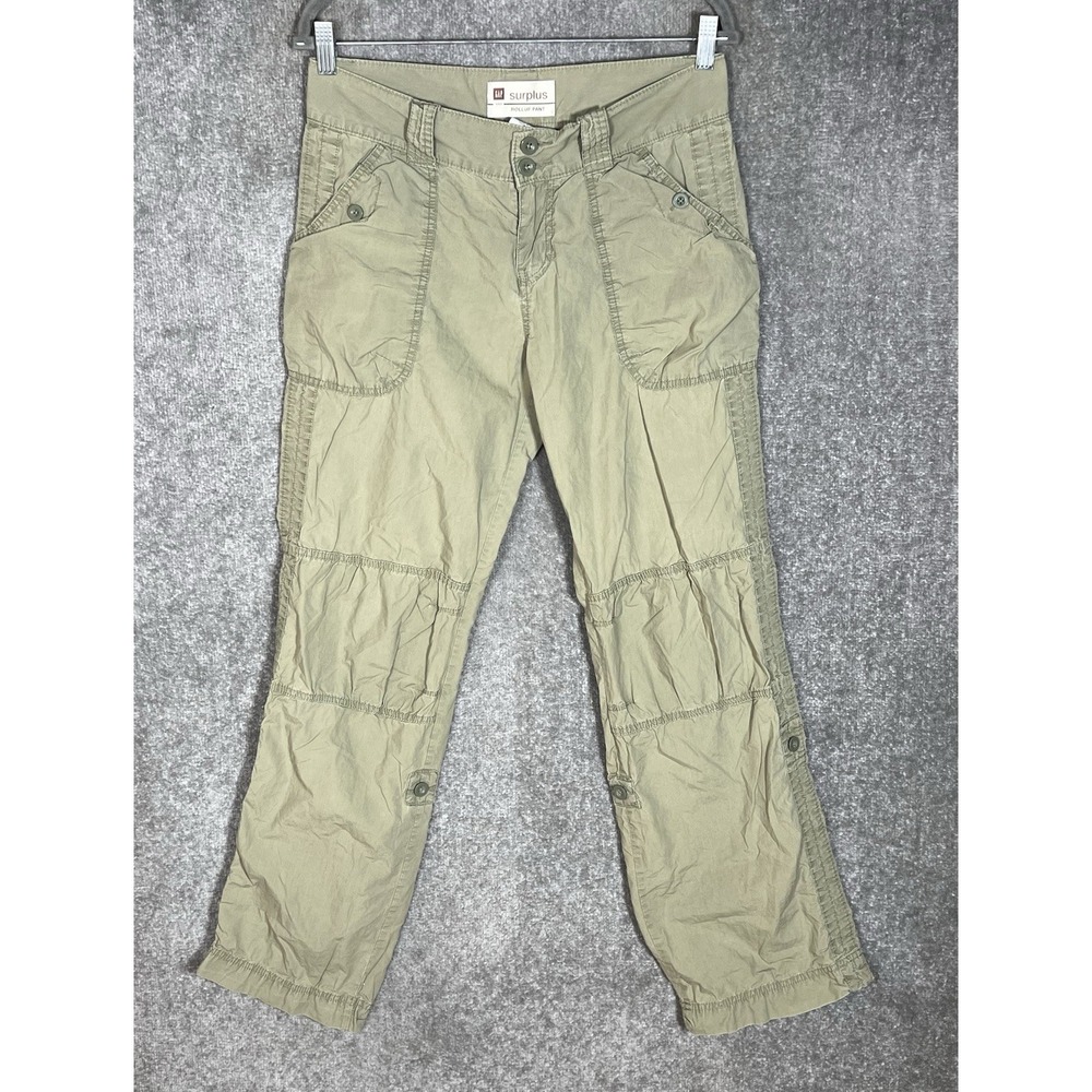 Gap Surplus Rollup Pants Y2K Womens Sz 6 Olive Green Pockets Lightweight Cotton